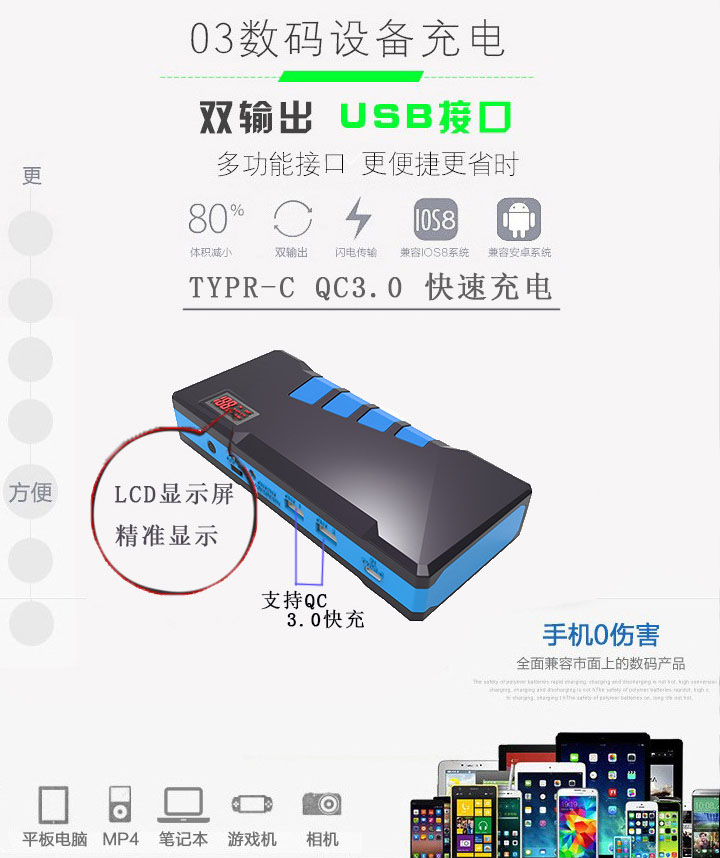 k8凯发A26汽车应急电源数码充电功能
